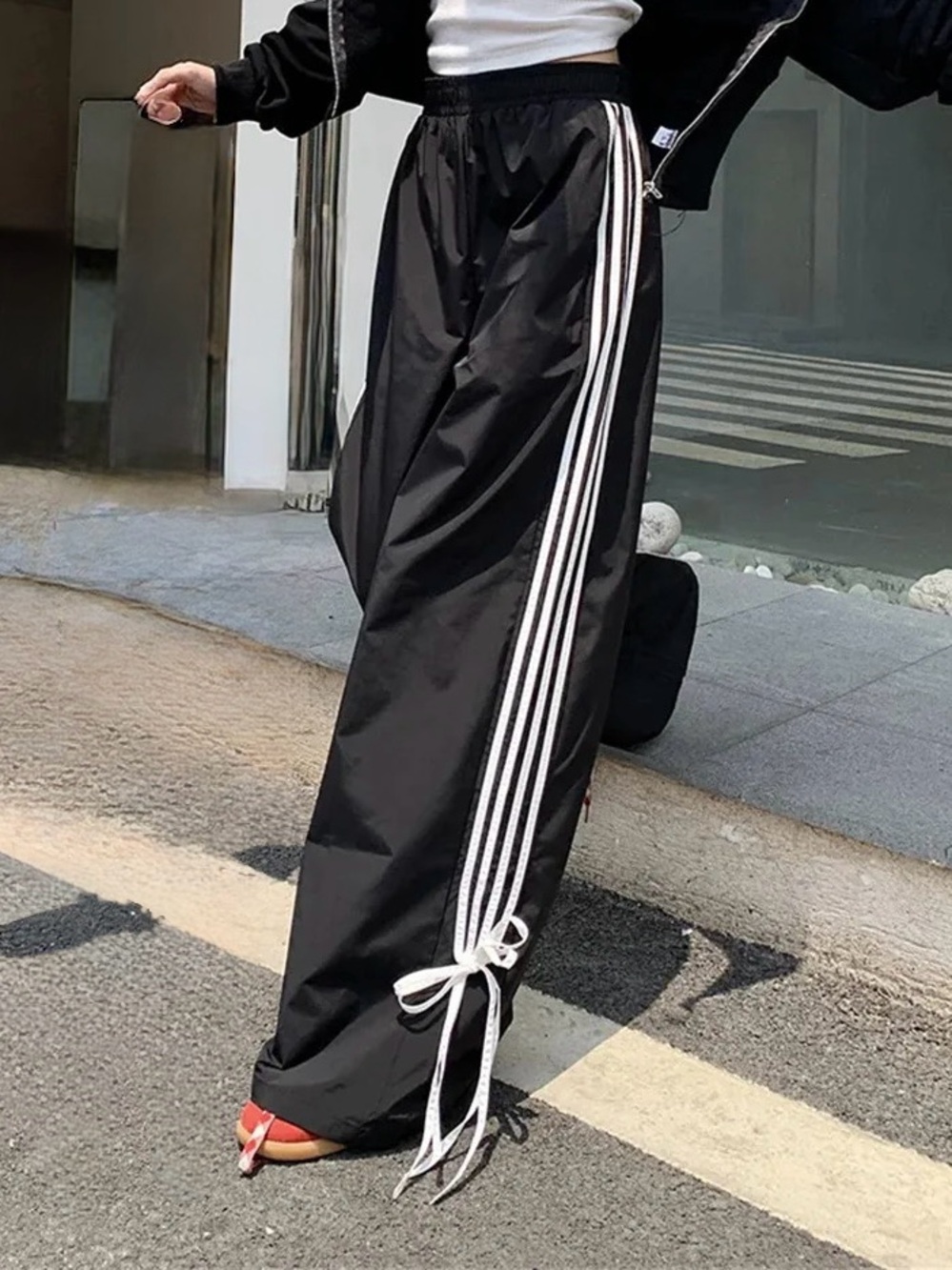 Men's Black Track Pants with White Side Stripes